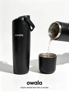 Owala 30oz Portable Insulated Stainless Steel Sports Water Bottle - Black Honeycomb Non-Slip Texture, Leak-Proof Flip Top Lid, Vacuum Flask for Running, Gym, Flasks