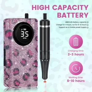 Professional Nail Grinder, Rechargeable Electric Nail File, Leopard Print Diamond Design, LCD Display, Salon Quality Care Device