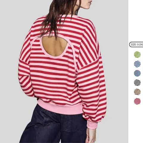 Imily Bela Women’s Striped Oversized Pullover Sweatshirt, Open Back Design, 2026 Cutout Back Pullover Top, Fashion Casual Long Sleeve Shirt