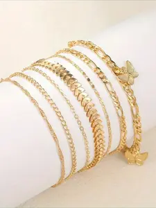 Women's Anklet Set, Adjustable Stainless Steel Cuban Chain Ankle Bracelets, Waterproof Layered Foot Jewelry Gift, Fashionable Jewelry Accessories