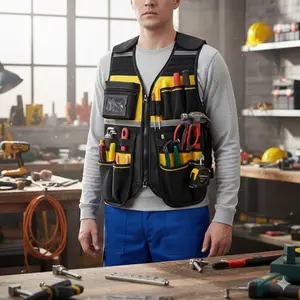 Professional Multi-Pocket Tool Vest for Heavy-Duty Outdoor Work: Reflective Safety Design, Breathable & Water-Resistant, with Organized Storage for Construction, Electrical, Carpentry, Automotive Repair, and Gardening.