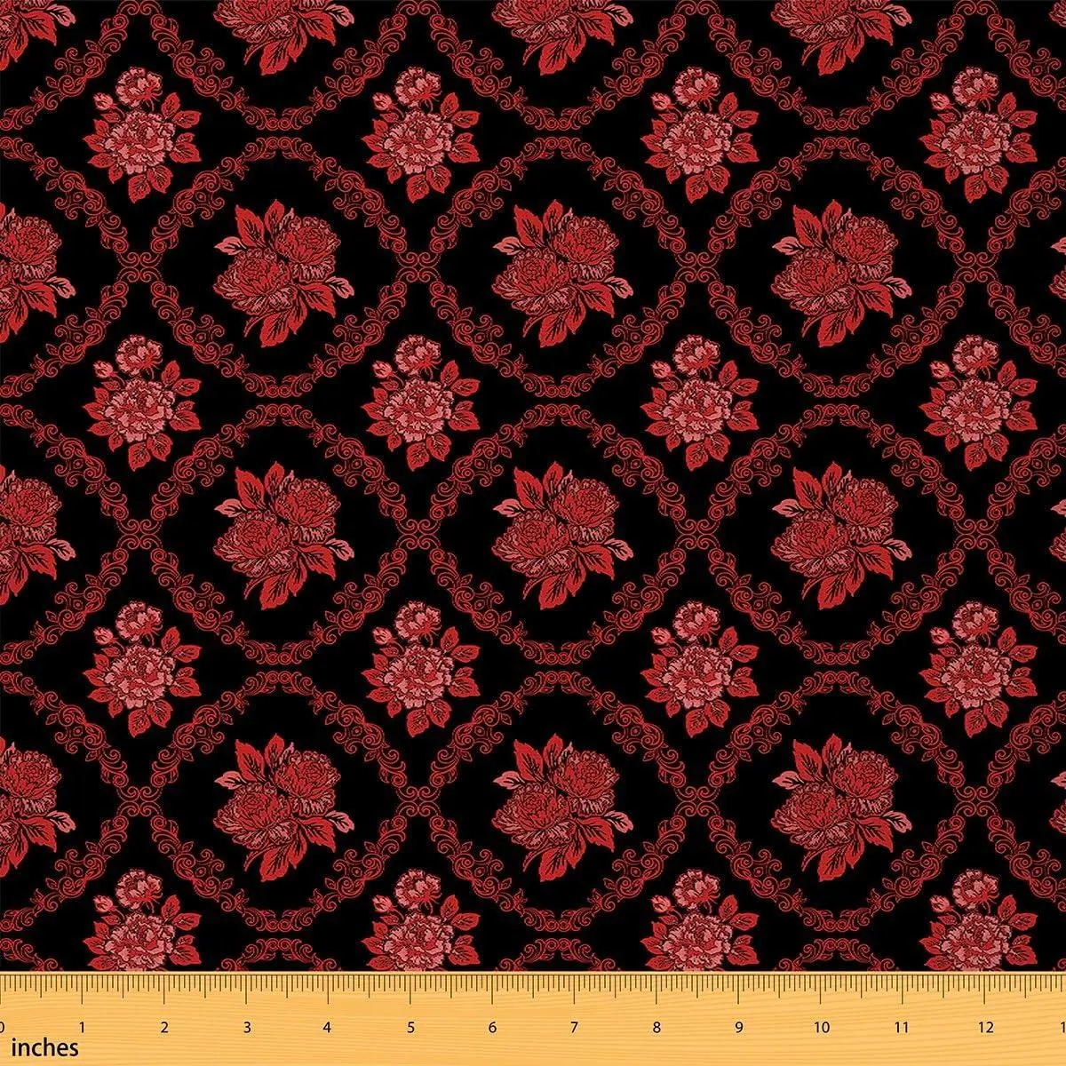 Adults Gothic Fabric Vintage Rose Floral Decorative Fabric Red Black Damask Upholstery Chairs Flower,Soft Flannel