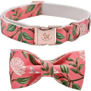 Elegant Little Tail Dog Collar with Bow, Cotton & Webbing, Bowtie Dog Collar, Adjustable Dog Collars for Small Medium Large Dogs and Cats Elegant little tail