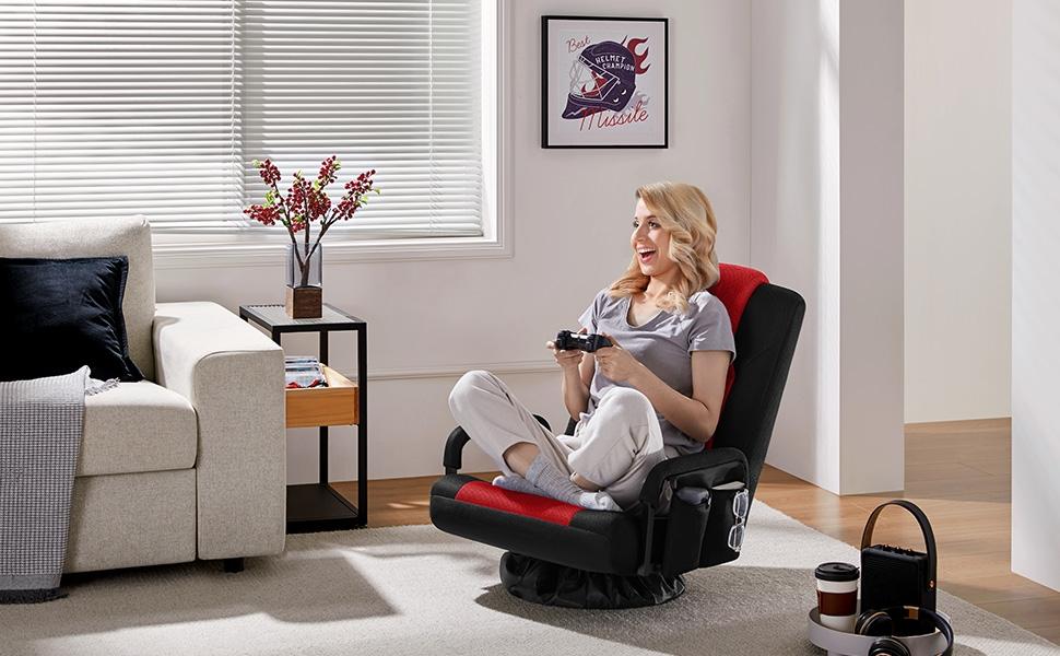 Yaheetech Floor Gaming Chair, Swivel Adjustable Reclining Sofa Chair with Armrests and Adjustable Backrest Yaheetech Floor Gaming Chair, Swivel Adjustable Reclining Sofa Chair with Armrests and Adjustable Backrest