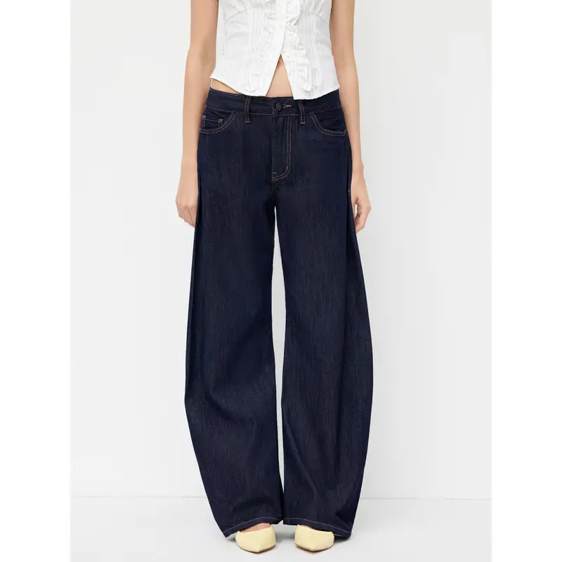 Cider Denim Low Rise Solid Pocket Barrel-leg Jeans