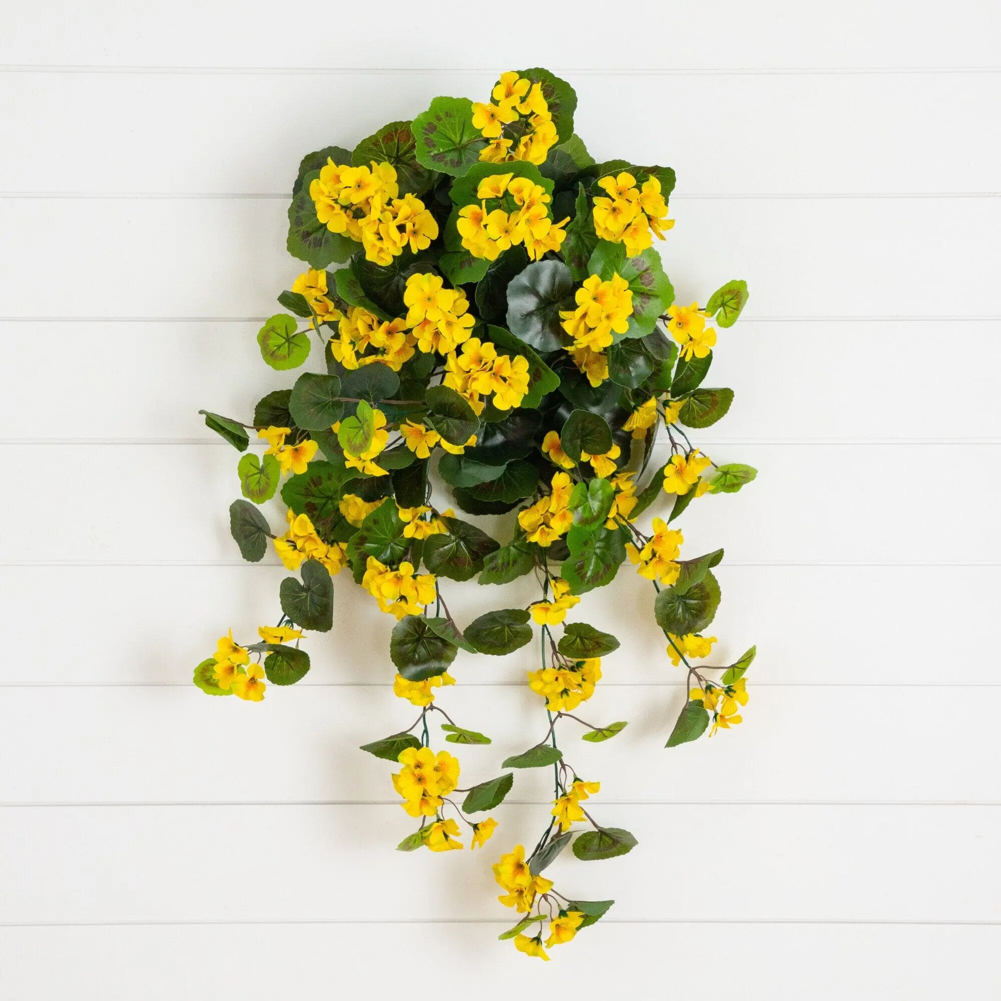 29" UV Resistant Artificial Geranium Hanging Plant - Yellow (Indoor/Outdoor) - Set of 2