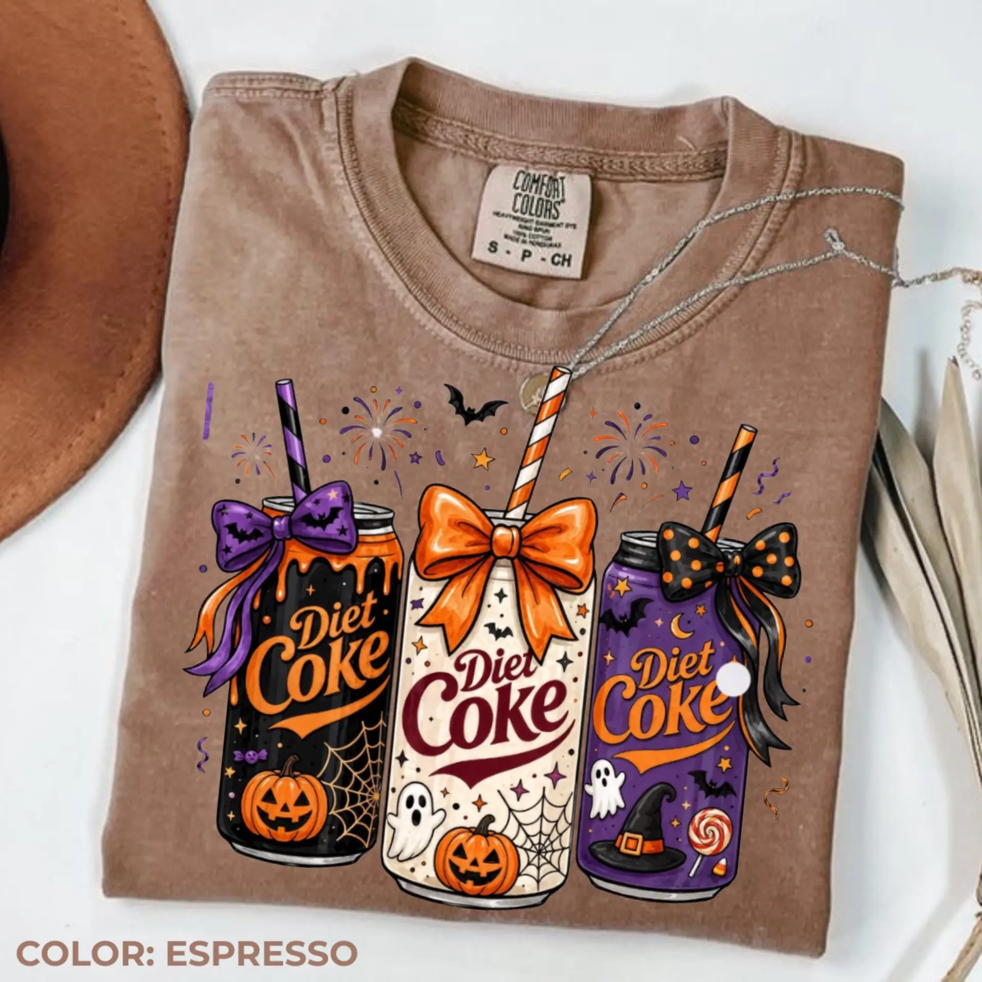 Comfort Colors Halloween Diet Coke Shirt, Spooky Soda Can Shirt, Cute Ghost Pumpkin Bow Tee, Retro Halloween Shirt