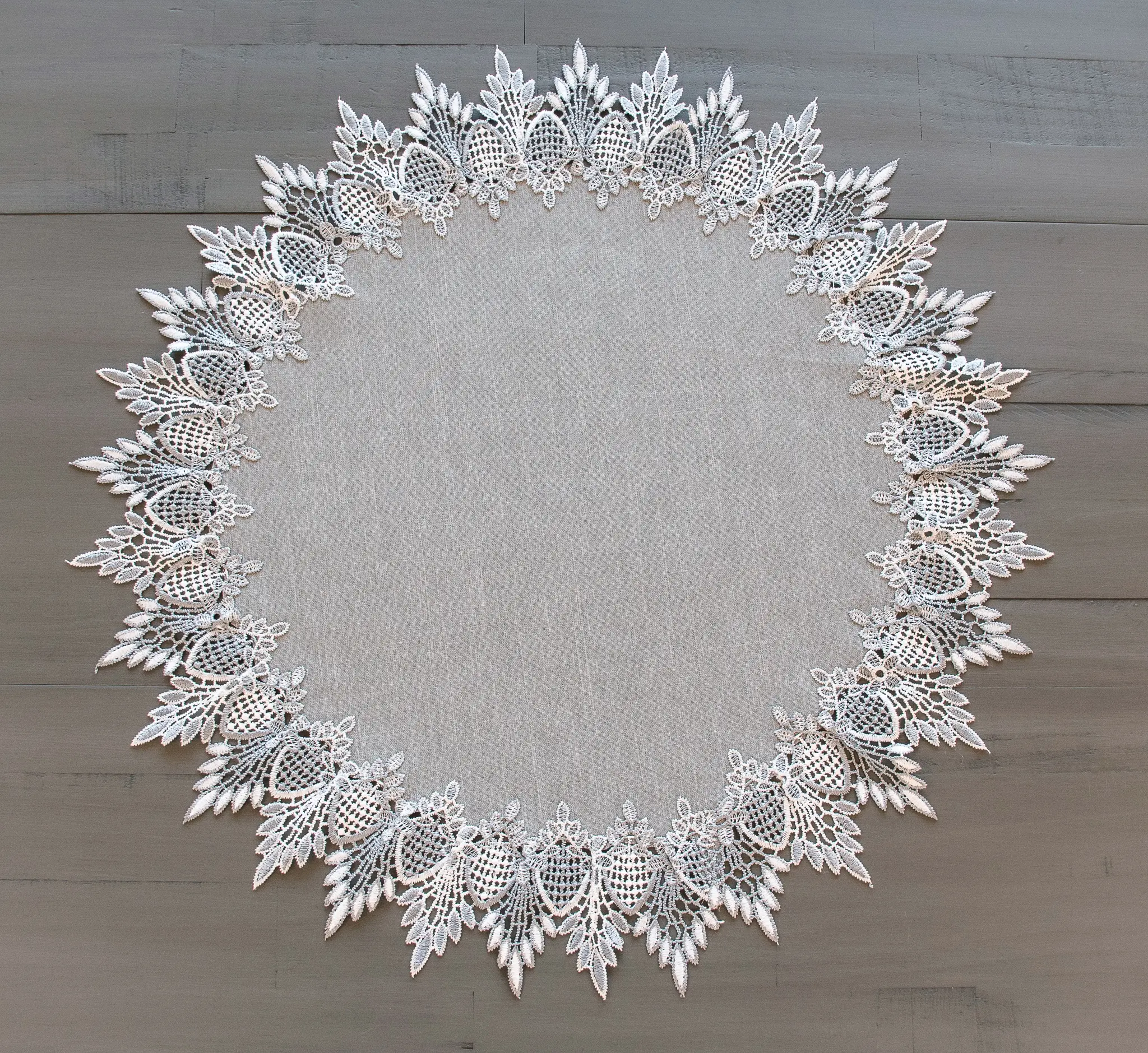 Linens Art And Things - Classic Earth Tone Silver Lace Large Round Doily Table Topper (24"/34" in)