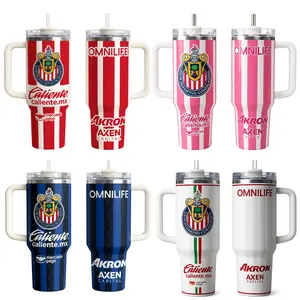 Chivas Guadalajara 40oz Tumbler With Handle, Omnilife Soccer Travel Mug, Liga MX Football Fan Insulated Cup Gift