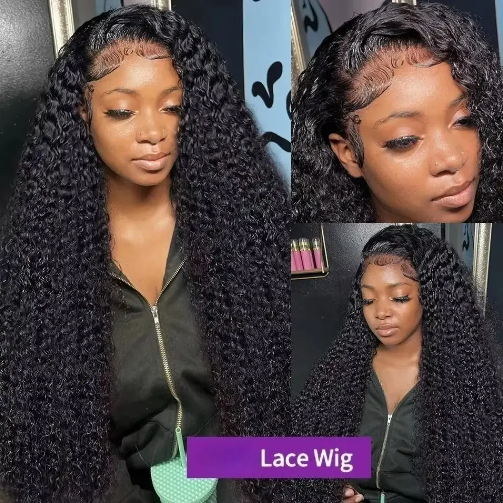 32 Inch Black Long Curly Lace Frontal Wig 180 Density Deep  display picture 1