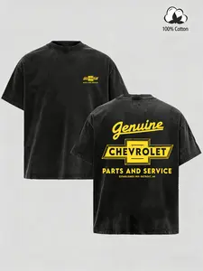 Men's Vintage Washed Mechanic T-Shirt, Classic Garage Parts & Service Graphic Washed Tee, Retro Chevy-Inspired Yellow Logo Top, Perfect Gift for Car Lovers & Truck Enthusiasts, Trendy Gearhead Streetwear