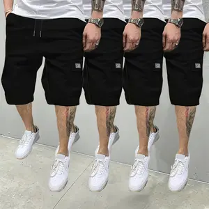 Men’s lightweight summer four-pocket cargo shorts featuring multiple pockets, faux leather back pocket detailing, a relaxed fit, durability, and wrinkle resistance—perfect for everyday wear, street style, skateboarding, and camping activities. men's, Mens