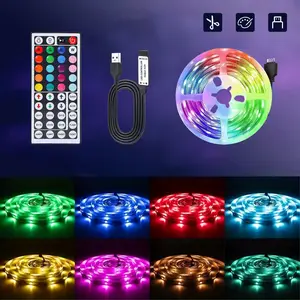 5v USB RGB LED Strip Light, Led Lights, Dimmable Led Light, Adjustable Brightness and Color, 44-Key Remote Control, Flexible Home Decor Lighting, Festive Party Decoration