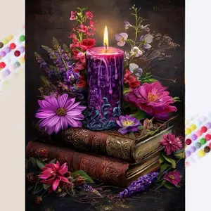 1 set of DIY diamond painting kit, 5D diamond art kit, DIY decoration, candle, flowers, books mosaic, diamond art, DIY art home decor, Diy Kits