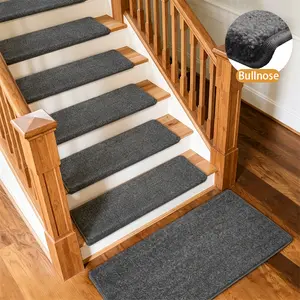 Dark Gray Bullnose Carpet Stair Runner for Wooden Steps Indoor 9.5"x30" Peel and Stick Non Slip Stair Treads Reusable Easy To Install Sturdy Cleanable for Dogs Kids and Elders Mat