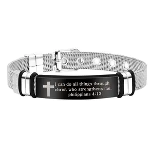 Faith Bible Verse Bracelet – Christian Jewelry Gift for Men & Women | “I Can Do All Things”, “Do Not Fear”, “With God All Things Are Possible” | Stainless Steel Cross Bracelet for Strength, Hope & Everyday Inspiration