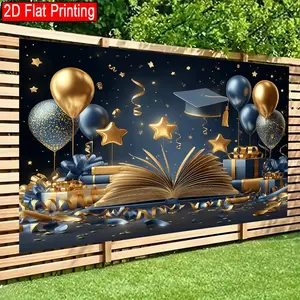 2D Flat Backdrop banner Gilded Graduation Ode (2) Decoration for Living Room, Bedroom, Office, Birthday Anniversary, and Home Decor & Party Photo Backdrop Easy Hanging for Outdoor Indoor