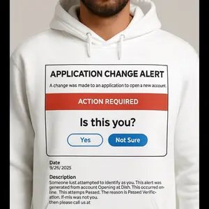 AlertHoodieCo Application Change Alert Hoodie with Action Required Design for Account Monitoring