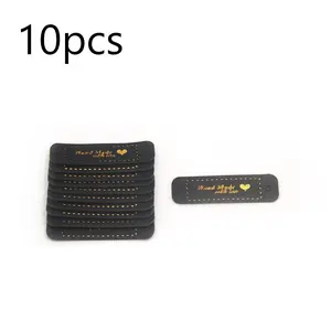 10pcs Handmade PU Leather Tags Handmade with Love PU Labels Faux Leather Sew On Labels Embellishment Knit Accessories with Holes for DIY Crafts Sewing Crochet Knitting Hats (Brown, Black, White)