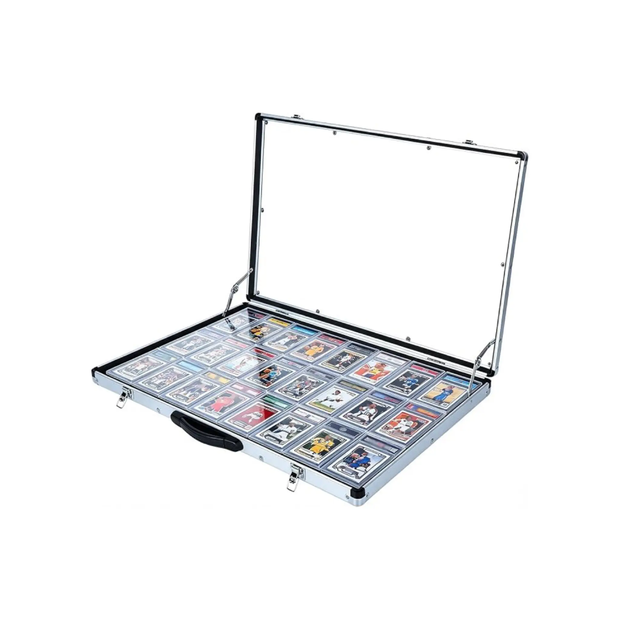 Aluminum Display Storage Box with Lock and Handle - Silver, 26in×17in, for Sports Cards, Jewelry & Collectibles