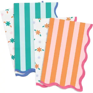 Italian Summer Wavy Floral Stripe Napkins - 3-ply 24 pcs, Bachelorette Party Decorations, Last Toast Coast, Birthday Party Supplies, Flower Baby Shower, Wavy Stripe Cocktail Decor