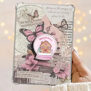 Pink Christmas Snow Globe And Gingerbread House Cozy Holiday Reader Grip Magnetic Kindle Grip Book Lover Cute Kindle Accessories Phone Holder PopSocket Phone Grip Magnetic Pop Socket Phone Grip
