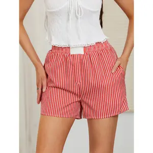 Women's Fashion Loose Shorts Stripe High Elastic Waist Short Pants Summer Casual Shorts