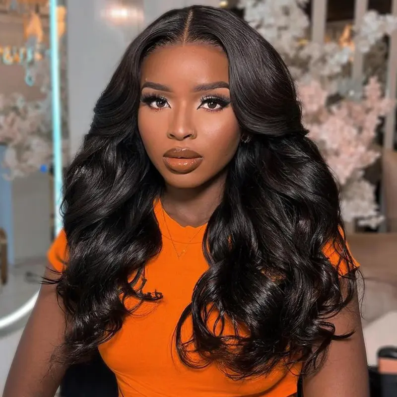 Female Black Brazilian Human Hair 13x6 Body Wave HD Transparent Lace Front Wig - 200 Density, Glueless, Pre Plucked, Adjustable Strap, 20-32 Inches, Natural Looking Wigs, #Summervibes