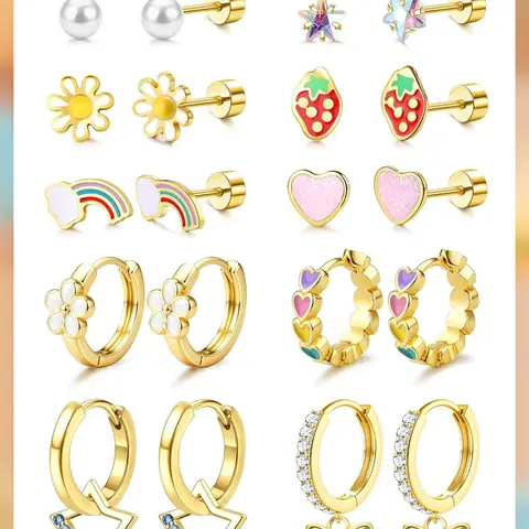 LOLIAS Hypoallergenic Dainty Earrings for Women - Stainless Surgical Steel Non Tarnish Jewelry, Sensitive Ears Solutions, Cute Hoop & Flat Back Screw Back Studs for Girls