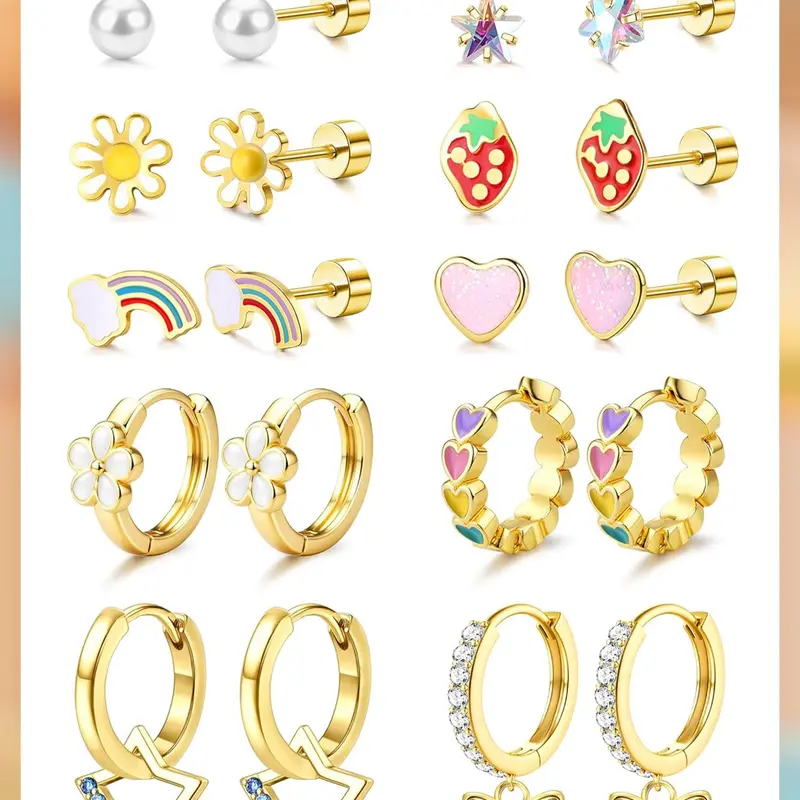LOLIAS Hypoallergenic Dainty Earrings for Women - Stainless Surgical Steel Non Tarnish Jewelry, Sensitive Ears Solutions, Cute Hoop & Flat Back Screw Back Studs for Girls