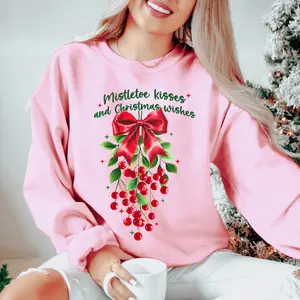 Mistletoe Kisses and Christmas Wishes, Women's Christmas Sweater, Festive Holiday Sweatshirt, Women's Crewneck Sweatshirt trendy christmas