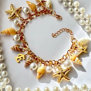 Sea Shell Charm Bracelet With Custom Initial Letter Beach Vibed Aesthetic Natural Sea Shells With Charms fashion personality