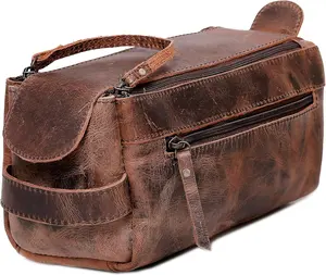 cuero Genuine Buffalo Leather Unisex Toiletry Bag Travel Leather Dopp Kit Made With High Class Buffalo Leather