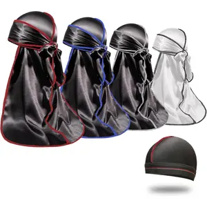 4 Pack Silky Durags for Men Women 360 Waves with 1 Wave Cap Silky Satin Durag Extra Long Tails