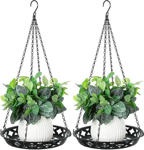 2 Pack Plant Hanger, 12 Inch Metal Hanging Planter for Indoor Outdoor Plants, Classy Glossy Black Decorative Hanging Plant Shelf for Window Wall Ceiling Home Decor