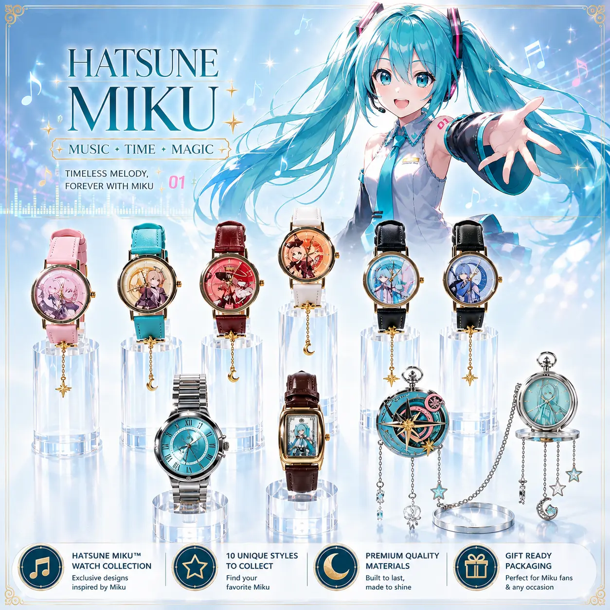 Miniso Women's Hatsune Miku Star Moon Knight Series Wristwatch - Surprise Blind Box Anime Collectible Fashion Accessory, Birthday Gift for Watches Enthusiasts, Birthday Gift Ideas, Anime Artwork, Cute Look, Figurine, Trendy Wristwatch, Collectibles, Anime