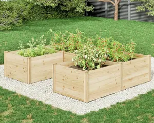 AMERLIFE U-Shaped Raised Garden Bed, Free Combination Outdoor Wooden Raised Garden Bed Planter with 19.6" Depth Planter Box, Durability/Stability