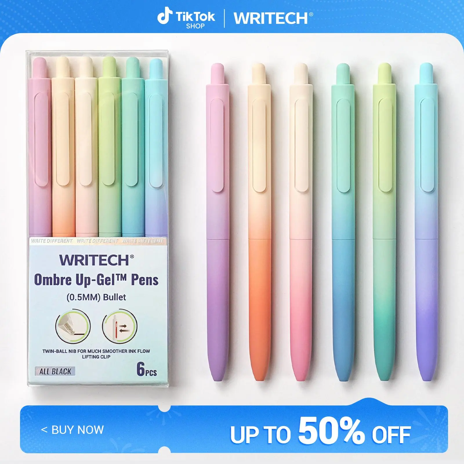 0.5mm Black Ink Gradient Color Pen Barrel 6ct