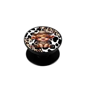 Cow and Leopard Print Highland Cow Cowgirl Phone Grip Accessories Foldable Stand Mount Friend Gift