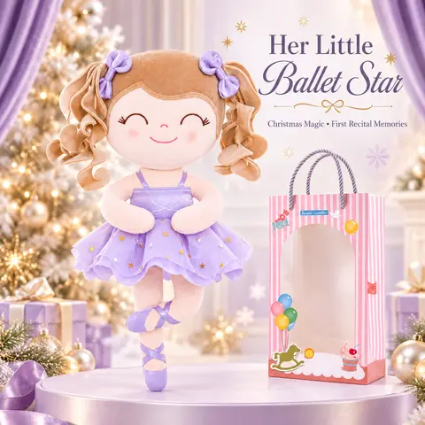 Gloveleya Ballerina Plush Princess Doll, First Recital Gift & Christmas Morning Present for Girls 0-6 Years, Soft Stuffed Rag Dolls for Toddlers, Little Dancers Award Keepsake, Holiday Stocking Stuffer & Bedroom Room Decor