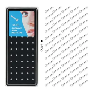 Stainless Steel 316L Surgical Steel Boxed Straight Nose Studs Hypoallergenic Minimalist Everyday Jewelry for Men and Women 60pcs
