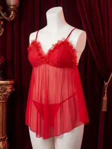 Women's Lace Sleepwear Set, Loungewear, Sexy Sweet Spicy Style, Perfect for Valentine's Day & Parties, Ideal Gift Choice, Lingerie, Red