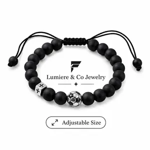 Soccer Beaded Bracelet Set for Men Boys, Black Bead Soccer Ball Charm Bracelets, Sports Style Jewelry for Soccer Players Fans, Gift for Friend Son Team Mate bracelets bracelet for men bracelets for women bracelets bracelets for women bracelet for men