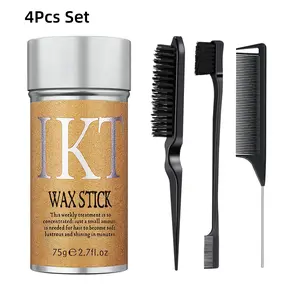Nectarbellis 4Pcs Hair Wax Stick with Brush & Combs Set – Long-Lasting Flyaway Control for Edge Baby Hair, Smoothing Hair Styling Wax for Men Women Kids, Portable Hair Finishing Kit for Smooth Wigs Curly Hair Haircare Product Daily Gentle Avocado Compact