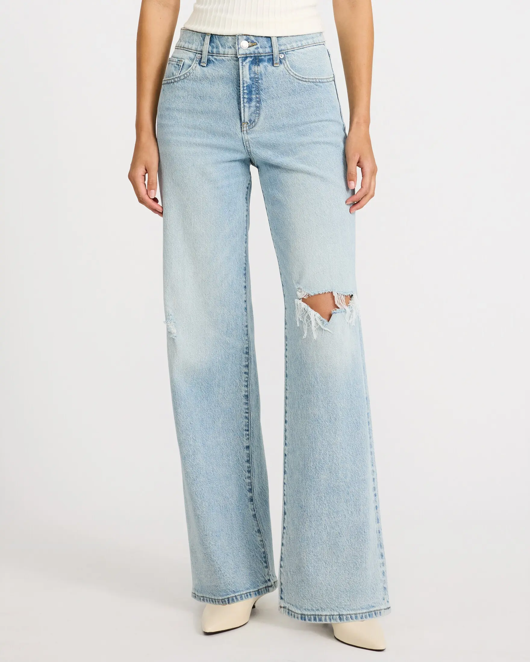Express High Waisted Ripped Wide Leg Light Wash Jeans