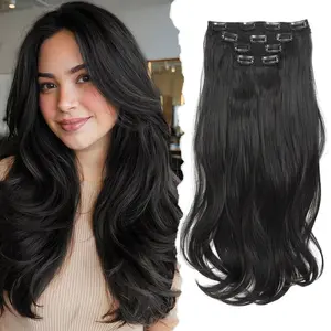 20Inch Clip in Hair Extensions 4PCS Clip in Body Wavy Upgraded Invisible Soft Thin Lace Weft Natural Synthetic Hairpieces for Women Girls Daily Use