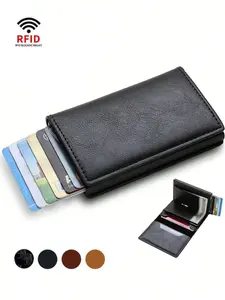 Men's PU Leather Card Holder Wallet, Credit Card Holder, Slim RFID Blocking Design, Business Style Plain Pattern, All Season Use, Perfect Gift Idea