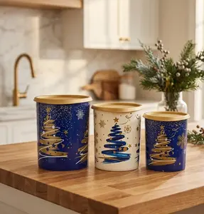 Festive One Touch Container Set – 2L, 3L & 4.3L Easy-Seal Canisters