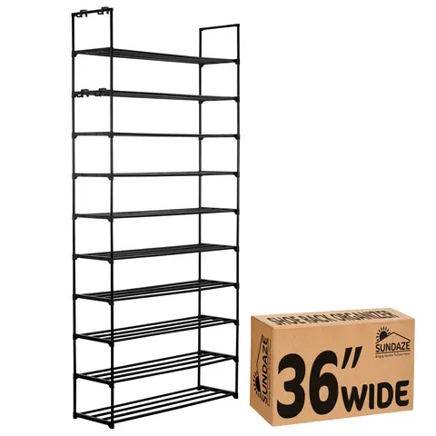 10 Tier Metal Shoe Organizer, Sturdy Tall Shoe Rack for Closet, Bedroom, Entryway, Garage, Black Metal, Holds Up to 50 Pairs