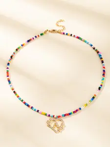 Boho Style Colorful Rice Beads Heart Design 26 Letter Pendant Necklace, Elegant Jewelry, Perfect Gift for Valentine's Day & Birthdays